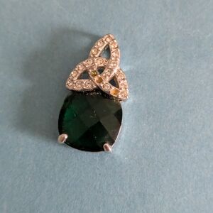 Emerald Green Crystal Pendant with Pave Celtic Accent
